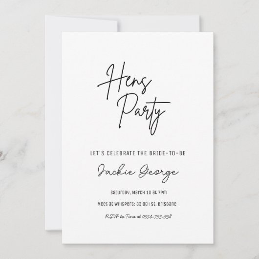 White Black Simple Hens Party Einladung (Vorderseite)