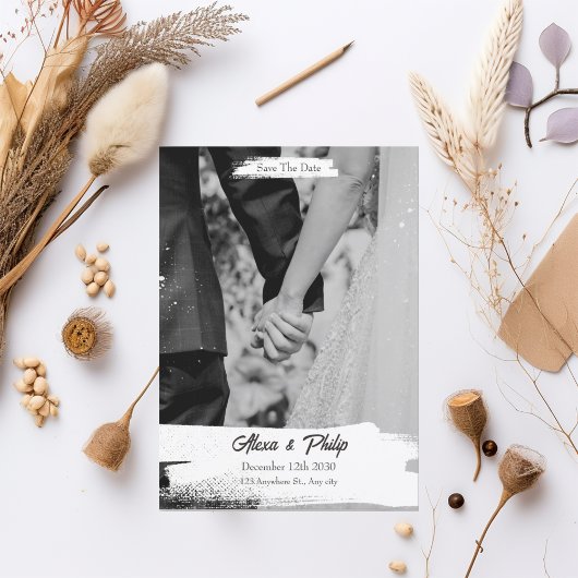 White Black Simple Minimalistisch Wedding Einladung