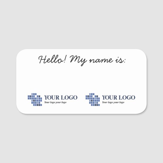 White Black Simple Your Logos Hallo! Mein Name ist Namensschild (Vorderseite)