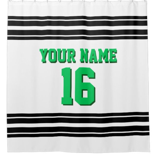 White Black Stripes Sports Jersey Smarald Green Duschvorhang (Vorderseite)