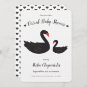 White Black Swan Bird Herz Virtual Baby Dusche Einladung (Vorne/Hinten)