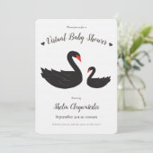 White Black Swan Bird Herz Virtual Baby Dusche Einladung (Stehend Vorderseite)