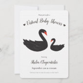 White Black Swan Bird Herz Virtual Baby Dusche Einladung (Vorderseite)
