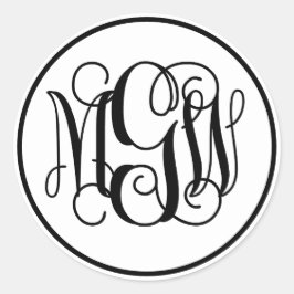 White Black Vine Script Monogram, DIY BG Runder Aufkleber