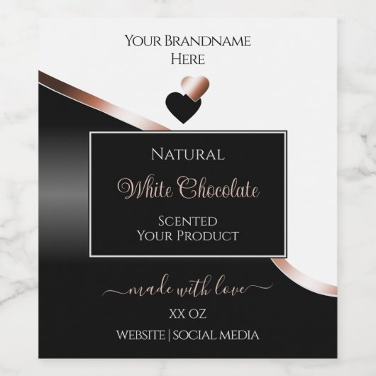 White Black Wavy Rose Gold Hearts Produktkennzeich Weinetikett (Einzelnes Label)