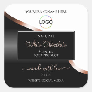 White Black Wavy Rose Gold mit Logo-Produktkennzei Quadratischer Aufkleber