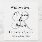 White Black Wedding Monogram Weinetikett (Einzelnes Label)
