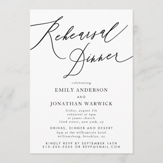 White Black Wedding Probe Dinner Einladung (Vorderseite)