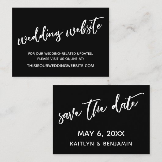 White & Black Wedding Website & Card Visitenkarte (Vorne/Hinten)