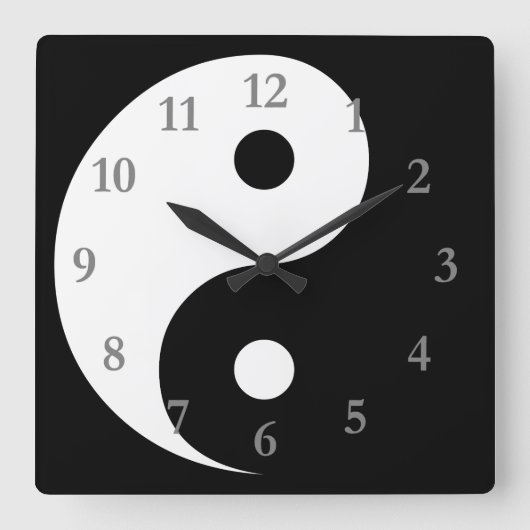 White Black Yin Yang Symbol mit grauen Zahlen Quadratische Wanduhr (Vorderseite)