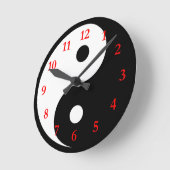 White Black Yin Yang Symbol mit roten Zahlen Runde Wanduhr (Winkel)