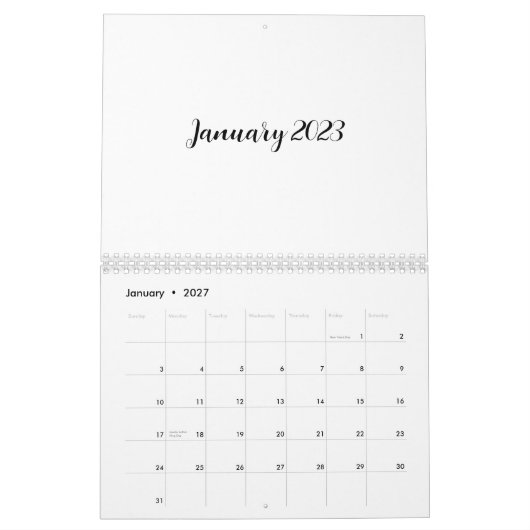 White Blank Calendar 2023 mit Skripttext Kalender (Jan 2027)