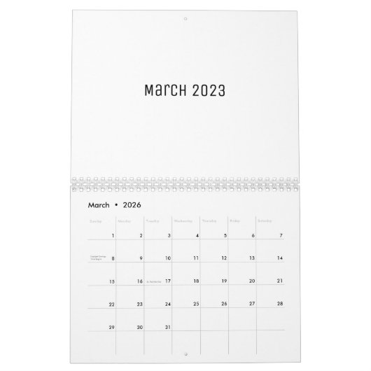 White Blank Calendar Kalender (Mär 2026)