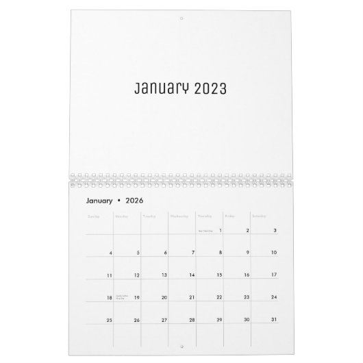 White Blank Calendar Kalender (Jan 2026)