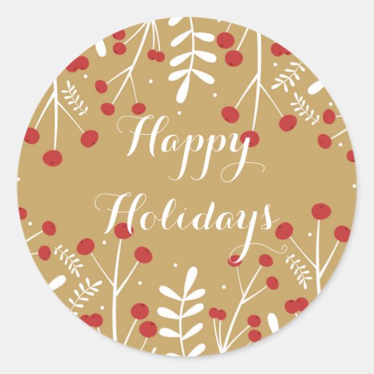 White Blätter & Berries Gold Holiday Gefallen Runder Aufkleber (Vorderseite)
