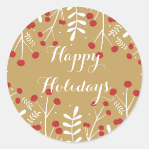 White Blätter & Berries Gold Holiday Gefallen Runder Aufkleber