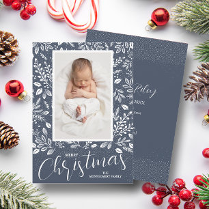 White Blätter Denim Foto Weihnachten Geburt Ankündigung