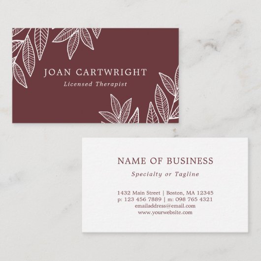 White Blätter & Marsala Therapist Visitenkarte (Vorne/Hinten)