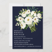 White Bloom Blue Bouquet Wedding Bridal Brunch Einladung (Vorderseite)