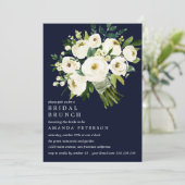White Bloom Blue Bouquet Wedding Bridal Brunch Einladung (Stehend Vorderseite)