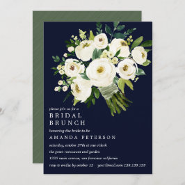 White Bloom Blue Bouquet Wedding Bridal Brunch Einladung