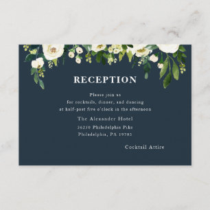 White Bloom Wedding Reception Card   Dunkelblau Begleitkarte