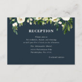 White Bloom Wedding Reception Card | Dunkelblau Begleitkarte (Vorderseite)