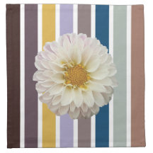 White Bloom with Modern Stripes Cloth Napkins
