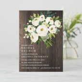 White Bloom Wood Bouquet Wedding Bridal Brunch Einladung (Stehend Vorderseite)