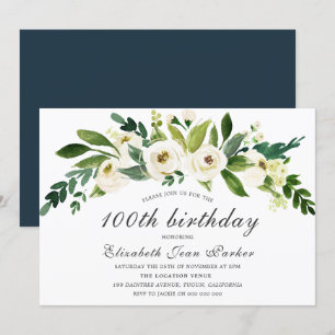 White Blooming Blume 100. Geburtstagsparty Einladu Einladung