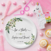 White Blooming Floral Handwriting Liebe und Danke Pappteller (Party)