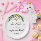 White Blooming Floral Handwriting Liebe und Danke Pappteller (Party)