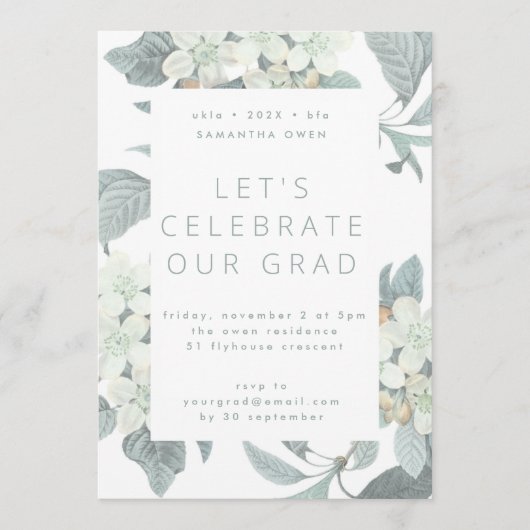 White Blossom Blume Foto University Grad Einladung (Vorderseite)