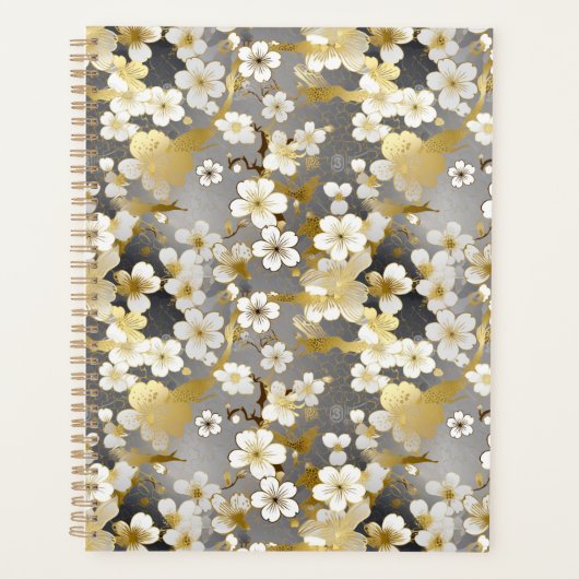 White Blossom Chiyogami Planner Planer (Vorderseite)
