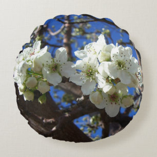 White Blossom Cluster Frühlingsblühende Birnbaum Rundes Kissen