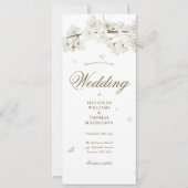 White Blossom Gold Script 2 Foto Hochzeit Einladung (Vorderseite)