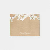 White Blossom Rustic Kraft Script Name Post-it Klebezettel (Vorderseite)