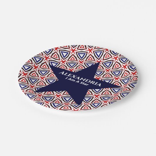 White Blue American Patriotic Modern Pattern Pappteller (Schrägansicht)