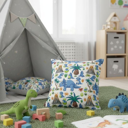 White, Blue, and Green Dinosaur Pillow Kissen