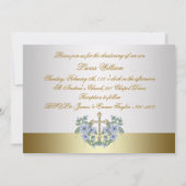 White Blue Baby Boy Foto Christening Einladung (Rückseite)