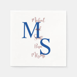 White Blue Burgundy Bar Mitzvah Name Monogram Serviette