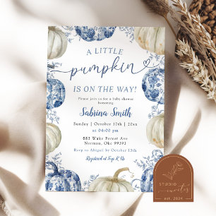 White Blue Chinoiserie Pumpkin Fall Baby Dusche Einladung
