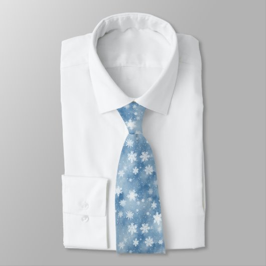 White Blue Christmas Snowflakes Neck Tie Krawatte (Gebunden)