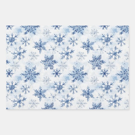 White Blue Christmas Winter Snowflakes Geschenkpapier Set (Vorderseite)