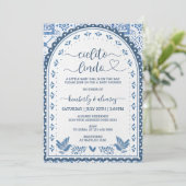 White & Blue Cielito Lindo Baby Dusche Einladung (Stehend Vorderseite)