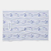 White Blue Coastal Chic Palm Trees Bows Stripes Geschirrtuch (Horizontal)