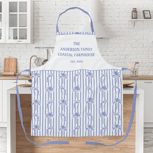 White Blue Coastal Chic Palm Trees Bows Stripes Schürze