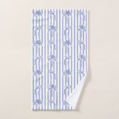 White Blue Coastal Palm Trees Bows Stripes Pattern Badhandtuch Set (Handtuch)