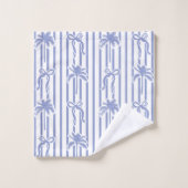 White Blue Coastal Palm Trees Bows Stripes Pattern Badhandtuch Set (Waschlappen)