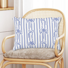 White Blue Coastal Palm Trees Bows Stripes Pattern Dekokissen